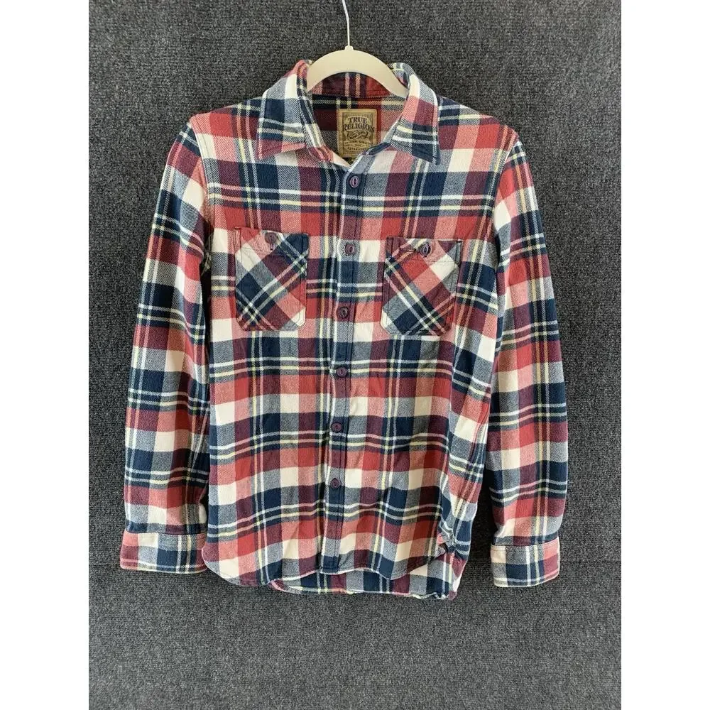 True Religion Men’s Shirt Button Front Flannel Multicolored Plaid Size XS